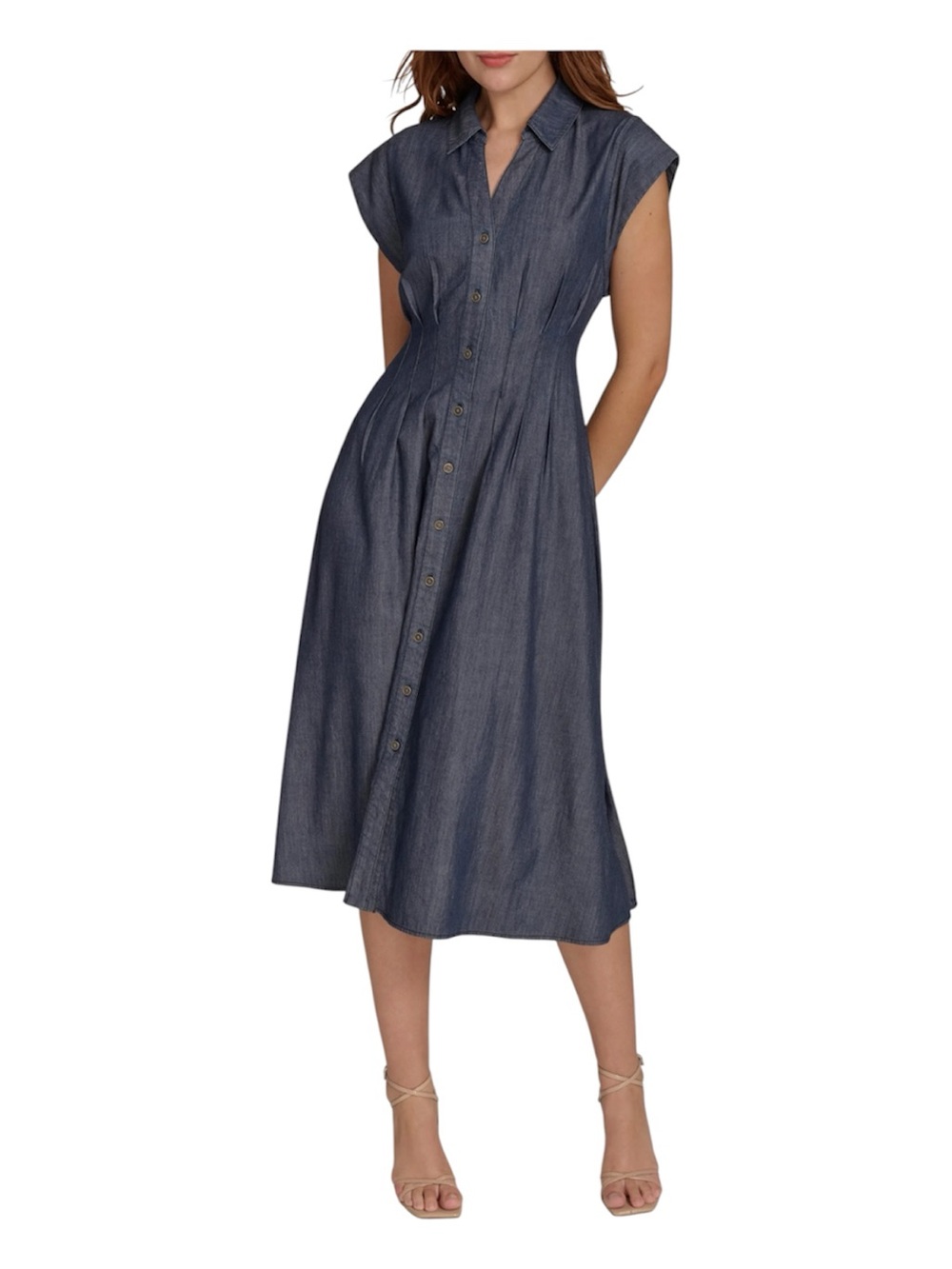 Tommy Hilfiger Women’s Cap Sleeve Denim Fit And Flare Midi Dress Sz 8
